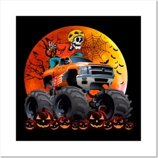 Skeleton Monster Truck Moon Candy Toddler Boys Halloween Kid Posters and Art